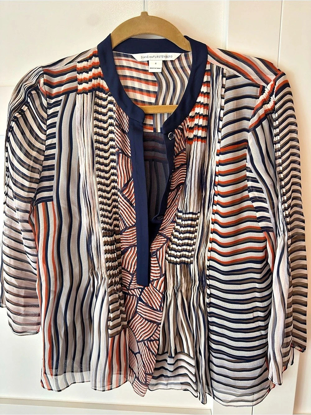 Diane von Furstenberg Striped Blouse in Blue & Red Size 4